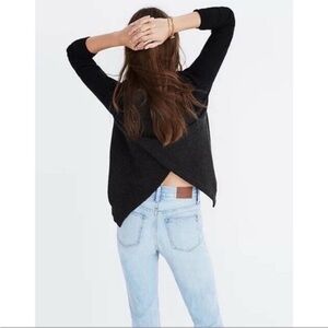MADEWELL GREY BLACK SPLIT BACK SWEATER
